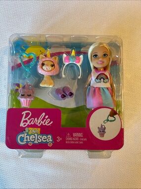 Barbie Chelsea Mini Doll with Pastel Rainbow Outfit & Unicorn Accessories